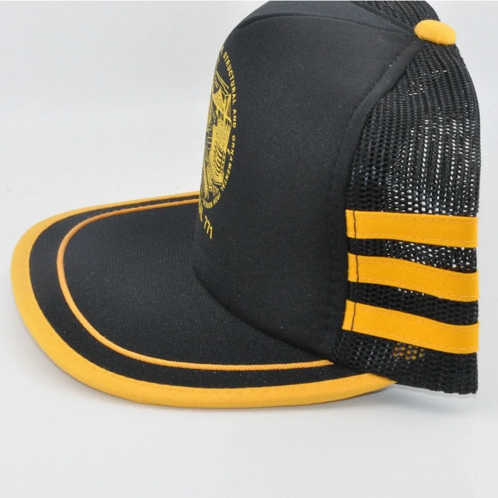 Pem-Brand Trucker Hat OSFM Black Yellow 3 Stripes Iron Workers Local 771 Vintage
